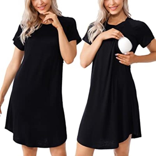 Women Sleepshirts 3 in 1 Labor/Maternity/Nursing Nightgown Short Sleeve Breastfeeding Sleep Dress XS-3XL