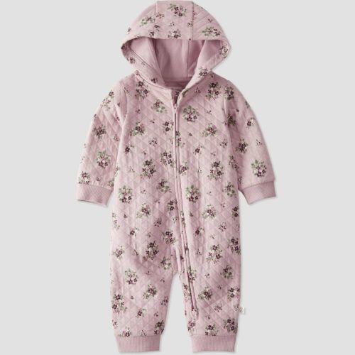 Little Planet By Carter's Organic Baby Girls' Quilted Floral Hooded Jumpsuit - Pink 12M