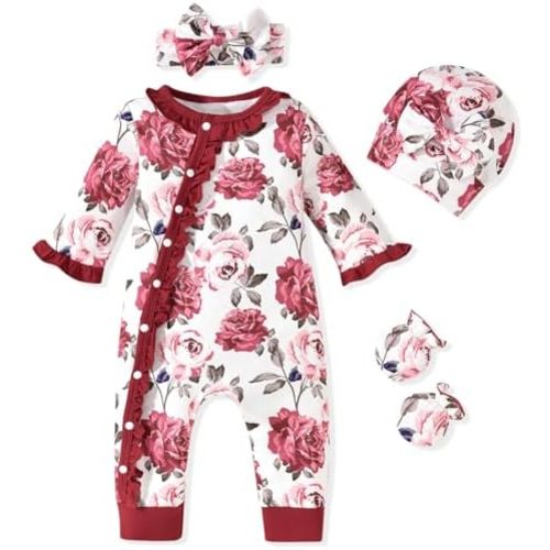 Aalizzwell Baby Girls Romper Outfit Fall Winter Clothes with Accessories