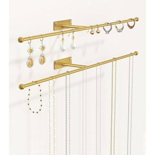 Wall Hanging Jewelry Organizer 12.6", Screws Included, Gold 2-Pack