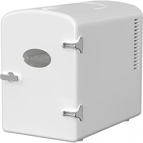 HealSmart Mini Fridge, 6L/9 Can Skincare Beverage Small Bedroom, Office Dorm, Car, 100% Freon-Free Cooler and Heater Compact Refrigerators with Observation Window, White