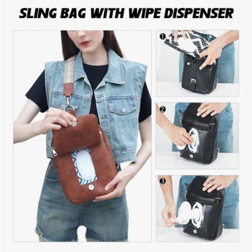 Sling Bag Crossbody Backpack - 2 in 1 Leather Cross Body Bag Fanny Pack with 2 Removable Straps