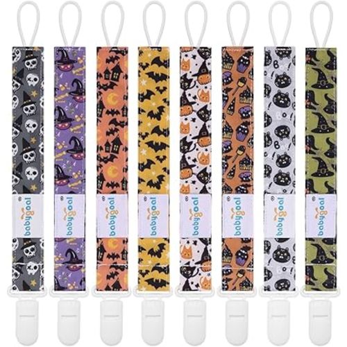 babygoal Baby Halloween Pacifier Clips 8 Pack, Pacifier Holder Clip for Baby Boys and Girls Fits Most Pacifier and Binkies