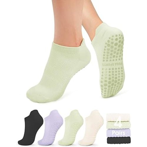 YeuG 4/6 Pairs Pilates Socks for Women - Non Slip Grip Socks for Yoga, Barre, Hospital, Barefoot