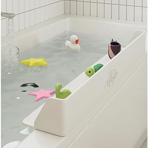 Original Little Splasher PlayPad, Bathtub Splash Guard Play Shelf - Toy Tray Caddy Holder Storage - Suction Cups Attach to Bath Tub - No Mess Water Spill in Bathroom for Toddlers Kids Baby (White)