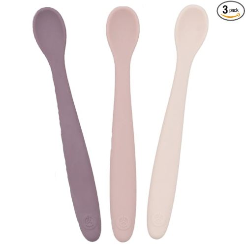 WeeSprout Silicone Baby Spoons - First Stage Infant Feeding Utensils With Soft-Tip, Bendable Kitchenware for Parent & Self-Feeding, Ultra-Durable, Dishwasher Safe, Travel Case, Set of 3