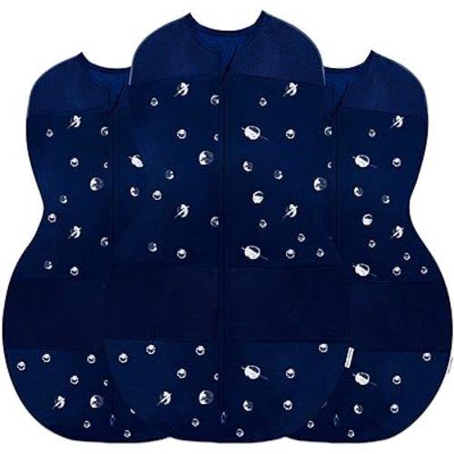 Happiest Baby Sleepea 5-Second Swaddle - 100% Organic Cotton Baby Swaddle Blanket - Doctor Designed Promotes Healthy Hip Development - 3-Pack Bundle (Midnight Planets, S, M, L)