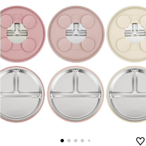 PandaEar 3 Pack Stainless Steel Baby Suction Plates, Divided Toddler Plate for Baby Led Weaning Supplies, Non-Slip Toddler Baby Feeding Set Dishwasher Safe (Pink/Linen/Light Pink)