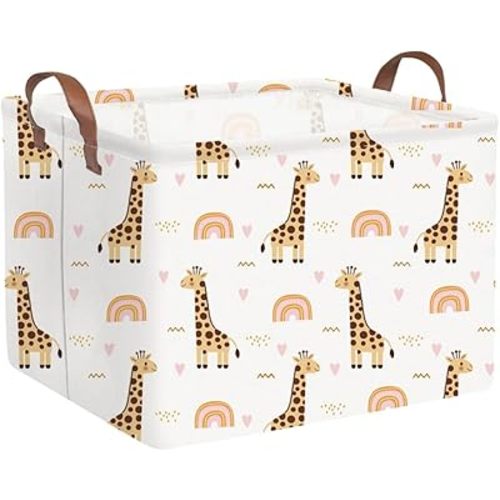FXOLCSHE Rectangular Giraffe Basket,Waterproof foldable nursery laundry basket,Baby Storage Basket,Kids Toys Bin,Baby Gift Baskets for Bedroom(Giraffes)