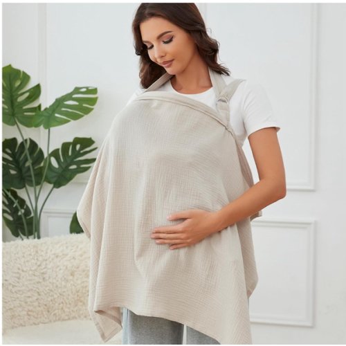 Muslin Nursing Cover for Breastfeeding, Breathable 100% Cotton Privacy Nursing Covers with Rigid Hoop for Mother Nursing Apron, Soft Arch Neckline Nursing Apron (Summer Wheat)