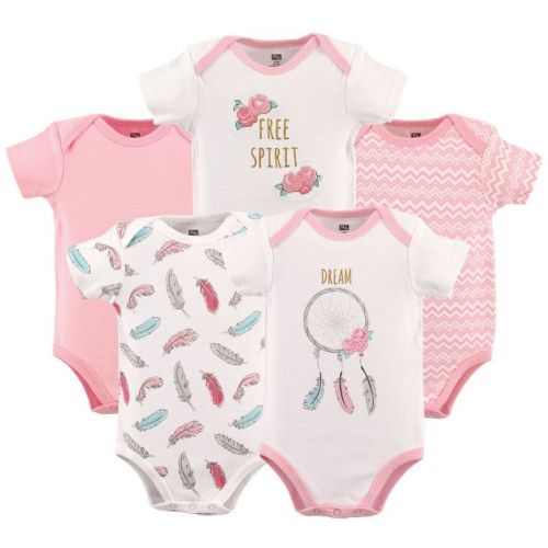 Hudson Baby Infant Girl Cotton Bodysuits 5pk, Dream Catcher, 0-3 Months