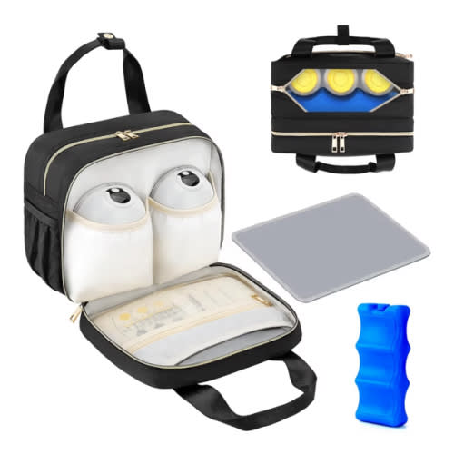 PIIOSER Breastmilk Cooler Bag with Ice Pack, Compatible with Wearable Breast Pumps & Accessories - Portable Pumps Carrying Case for Nursing & Working Moms, Black