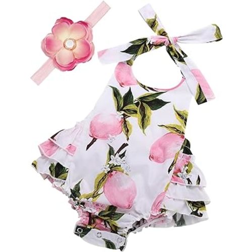Baby Girl's Floral Print Ruffles Romper Summer Clothes