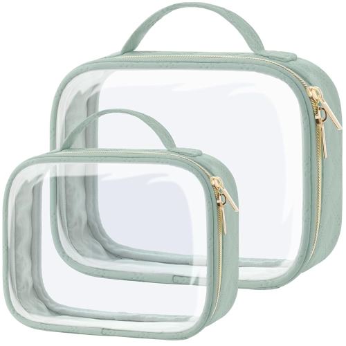 PACKISM TSA Approved Toiletry Bag, 2 Pack Clear Makeup Bags with Handle Large Opening, Clear Toiletry Bag Fit Carry-on Travel Essential, Travel Bags for Toiletries, Laurel Green