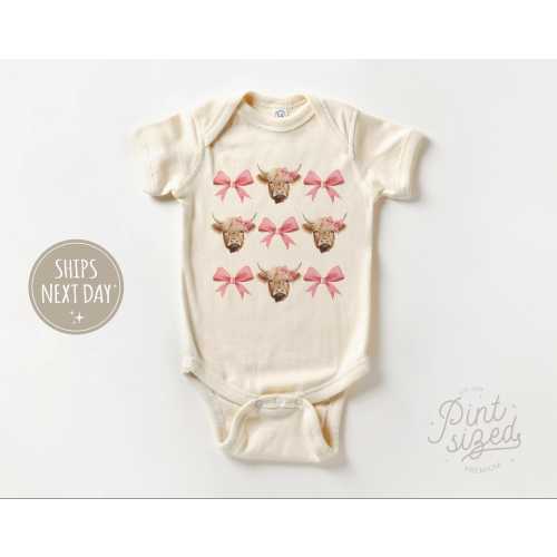 Cute Cow and Coquette Bow Onesie® - Cute Country Girl Baby Onesie® - Cute Cow Natural Baby Onesie®