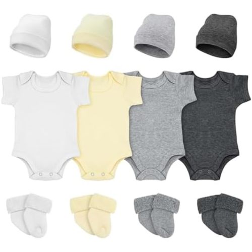 4 Pack Preemie Layette Set Premature Baby Bodysuit Preemie Clothes Preemie Hat Bodysuit Socks Set for NICU Preemie