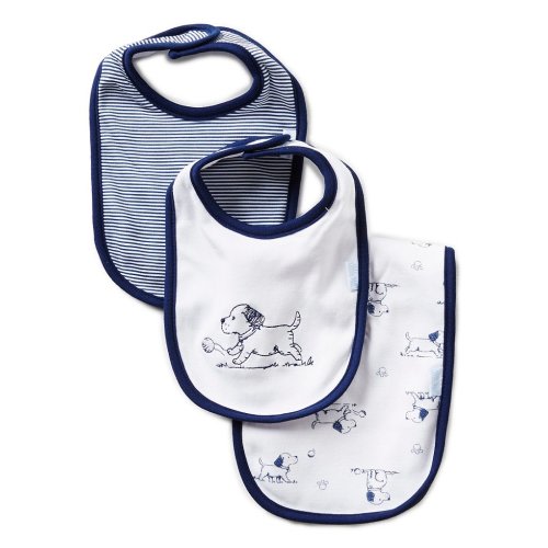 Little Me Puppy Toile Printed/Solid Bibs & Burpcloth Three-Piece Set