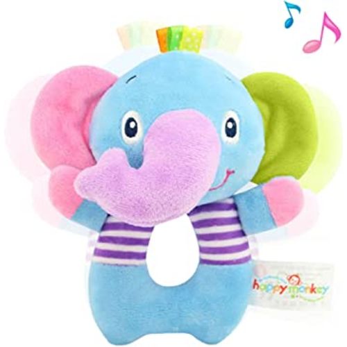 Plush Elephant Soft Rattles Toy for Over 0 Months Newborn Baby Shaker Toy Cartoon Stuffed Animal Ring Rattle