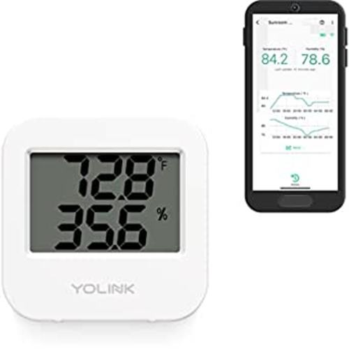 YoLink Smart Wireless Temperature & Humidity Sensor, Wide Temp Range for Fridge, Green House, Pet Cage, App Alerts, Emails, Text/SMS alerts- Hub Required