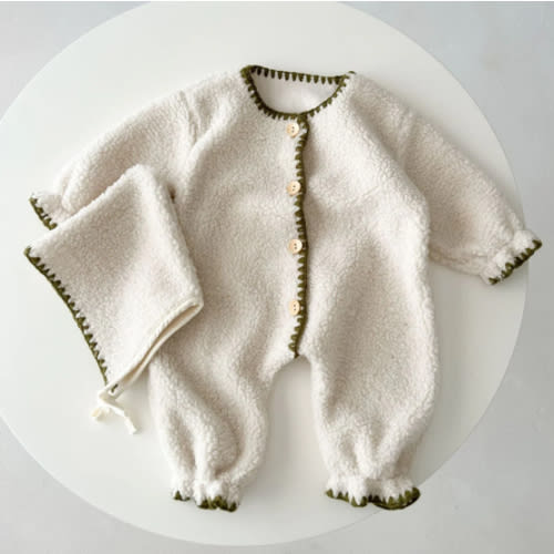 Stitched Fleece Jumpsuit with Bonnet – 0-3mo