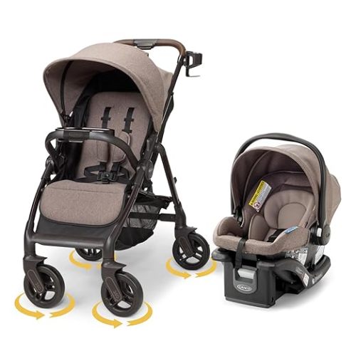 Graco Merge 360 Travel System - Swivel Wheel Car Seat Stroller Combo, Easy Folding Baby Stroller with SnugRide Lite DLX Infant Car Seat, Front and Rear 360-Degree Rotating Wheels Infant Stroller