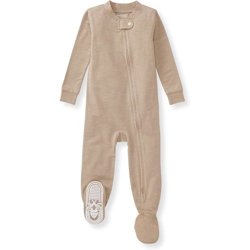 Burt's Bees Baby Unisex Organic Cotton & Lyocell Zip Front Non-Slip Footed Honeysoft Pajamas