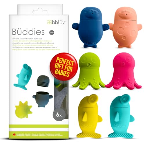 Bblv - Bddies - Silicone Baby Bath Toys - Floating Ocean Animal Squirt Mold Free Baby Bath Toys with Interchangeable Parts for Infants and Toddlers