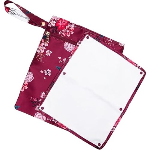 Sarah Wells Pumparoo Wet Dry Bag for Breast Pump Parts – Compact Organizer with Waterproof Pocket, Staging Mat & Fridge Hack – Machine Washable Pumping Accessory (Berry Bloom)