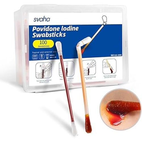 Povidone Iodine Swabsticks, 100 Count, Individually Wrapped with Snap-Release Solution, Skin Prep Swabs for First Aid Kits, Wound Care & Travel with PP Storage Case