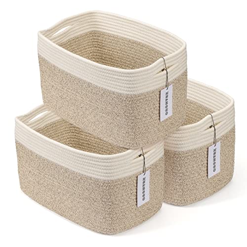 Cotton Rope storage Basket Bins Woven Basket for Organizing Shelves Rectangle Decorative Baskets For storage Clothes Toys Books Towels Square Wicker Nursery basket organizer 3 pack white and brown