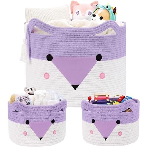 Large Baby Basket Toy Storage 3 Pack, (20"x13.8") Woven Baby Laundry Basket, Stuffed Animal Storage.