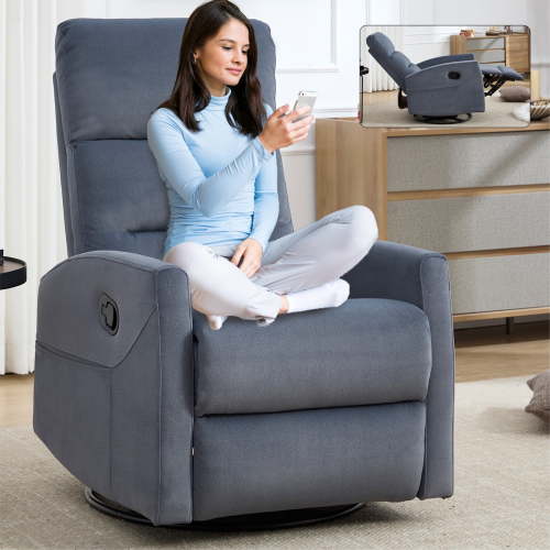 Rocking Recliner Chair, 360° Swivel Rocker Recliner for Adults, Glider Rocking Chair Nursery, Comfortable Lazy Chair Glider Rocker Recliners for Lazy People, Pregnant Women (Blue Gray)