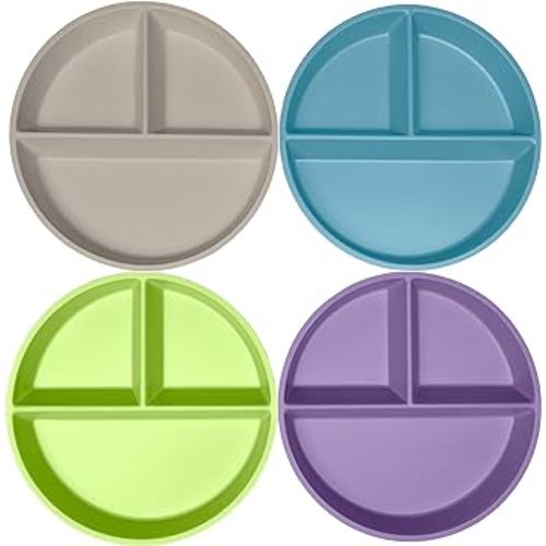 WeeSprout Divided Bamboo Plates for Kids, Kids Plates Made With Food Grade Natural Bamboo, Divided Design for Picky Eaters, Kid-Sized Reusable Tableware, Dishwasher Safe Dinnerware, Set of 4
