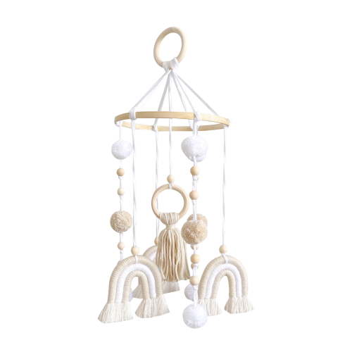 Qaailabf Wooden Rainbow Crib Mobile for Infants, Nursery Ceiling Hanging Sensory Toy, Baby Room Decor, Handcrafted Khaki Nursery Mobile with Stars, 7.8 x 19.2 inches, Developmental Visual
