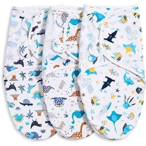 Baby Swaddle Blanket Baby boy Girl Simple Adjustable Newborn swaddling Sleeping Bag Comfortable Baby, Soft and Skin-Friendly, (3 Pieces/Large 3-6 Months)