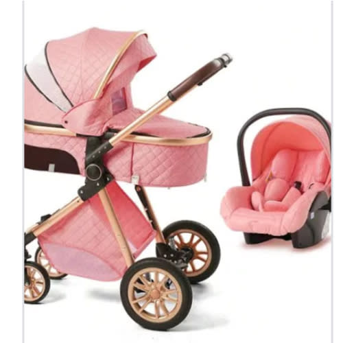 B.CHILDHOOD High Landscape Baby Stroller, Foldable Reversible Portable Stroller, Newborn Pushchair Buggy, Reclining Baby Carriage,Storage Basket, Suspension Wheels