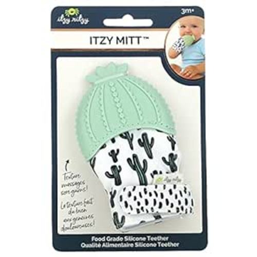 Itzy Ritzy Silicone Teething Mitt - Soothing Infant Teething Mitten with Adjustable Strap, Crinkle Sound & Textured Silicone to Soothe Sore & Swollen Gums - Baby Teething Toy For 3 Mos & Up, Cactus