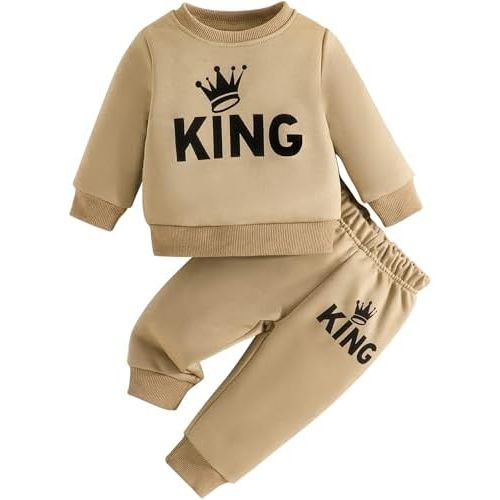Jecson Baby Boy Fall Clothes: Warm & Soft Infant Outfits Set KING Print Sweatshirt & Jogger Pant 2Pcs Cute Daywear 3-24M