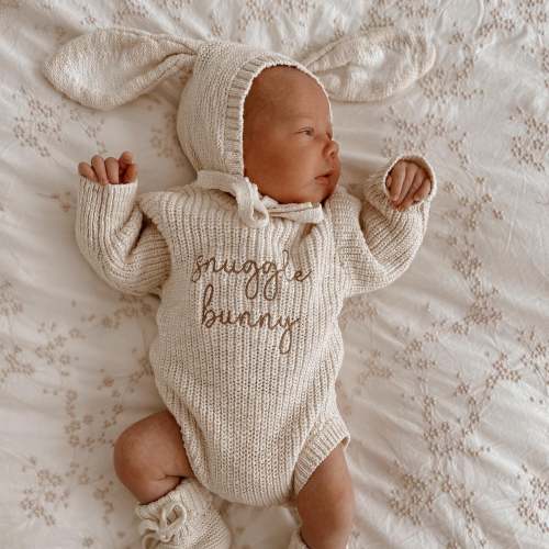 'Snuggle Bunny' Chunky Knit Romper - Honey