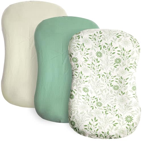 YCHWFF Organic Cotton Muslin Baby Lounger Cover 3 Pack, Newborn Slipcover Lounger Cover for Boys Girls Infant