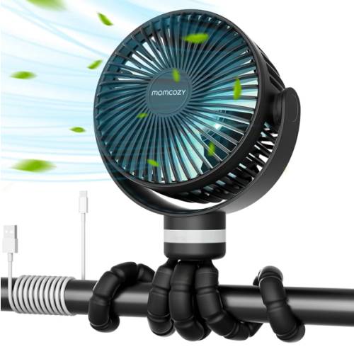 Momcozy Portable Stroller Fan, 8000mAh, 27H Ultra-long Battery Life, Detachable 4 Speed 360°Rotate, LED Night Light with 2 Modes, USB Rechargeable Handheld Cooling Fan for Travel, Car Seat, Bedroom