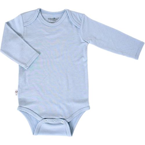 Woolino 100% Superfine Merino Wool Baby Bodysuit - Long Sleeve Onesies for Boy and Girl - Tagless Neck Bodysuit for Unisex - Blue - 6-12 Months