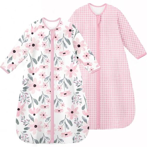 Yoofoss Baby Sleep Sack 6-12 Months Long Sleeve Wearable Blanket Baby 100% Cotton 2-Way Zipper 0.5 Tog Infants Sleeping Sack, Lightweight(Medium)