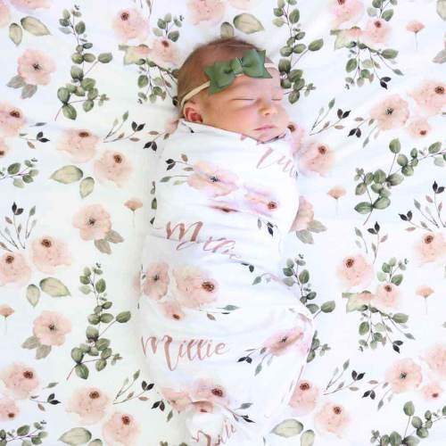 Millie's Dusty Rose Garden Personalized Baby Name Swaddle Blanket