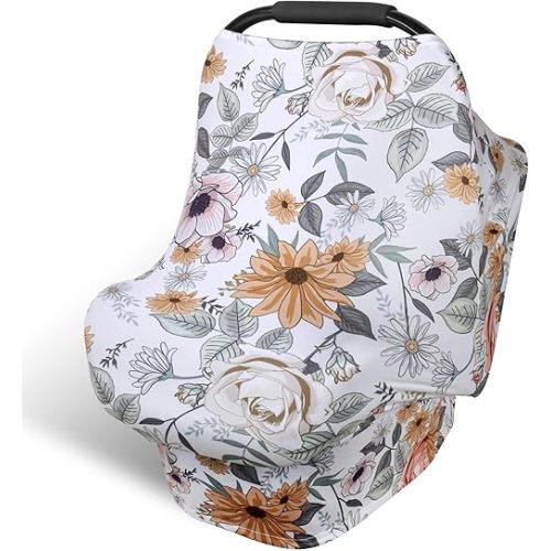 Rquite Car Seat Cover Baby, Carseat Cover for Boy Girl, Stretchy Infant Car Seat Cover, Breathable Car Seat Canopy, Nursing Cover for Breastfeeding, Multi-use Baby Carseat, Carrier, Stroller Covers