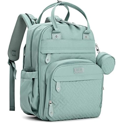 BabbleRoo Diaper Bag Backpack - Baby Essentials Travel Bag - Multi function Waterproof Diaper Bag, Travel Essentials Baby Bag with Changing Pad, Stroller Straps & Pacifier Case – Unisex, Sage Green