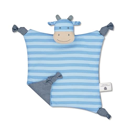 Organic Farm Buddies by Apple Park Lovey Rattle | Non-Toxic, Hypoallergenic, 100% Organic Cotton for 0m+ | Security Blanket (Mr. Moo)