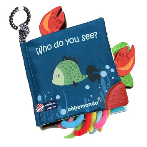 Fish Baby Book 0-6 Months,Touch Feel Cloth Crinkle Books for Babies,Infant Baby Toys 6-12 Months,Learning Education Soft Sensory Mirror Toy,Shower Gifts Easter for Boys Girls-Teether