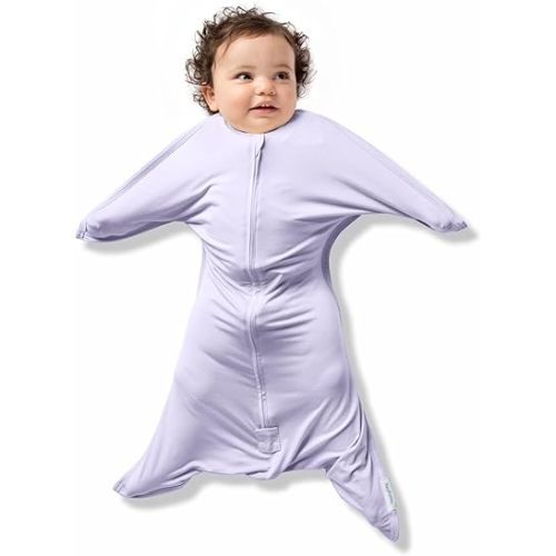 SleepingBaby EverSoft Zipadee-Zip Transition Swaddle - Roomy Wearable Blanket with Two Way Zipper - Viscose from Bamboo - Lilac, S
