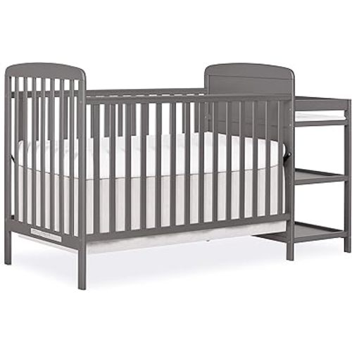 Dream On Me Anna 3-in-1 Full-Size Crib and Changing Table Combo in Steel Grey, Greenguard Gold Certified, Non-Toxic Finishes, Includes 1" Changing Pad, Wooden Nursery Furniture